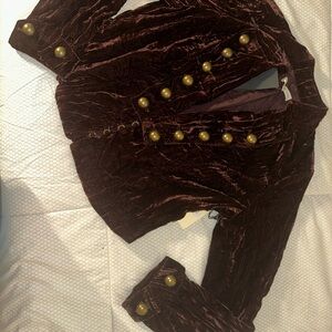 Elegant Velvet Brown Jacket with Gold Accents